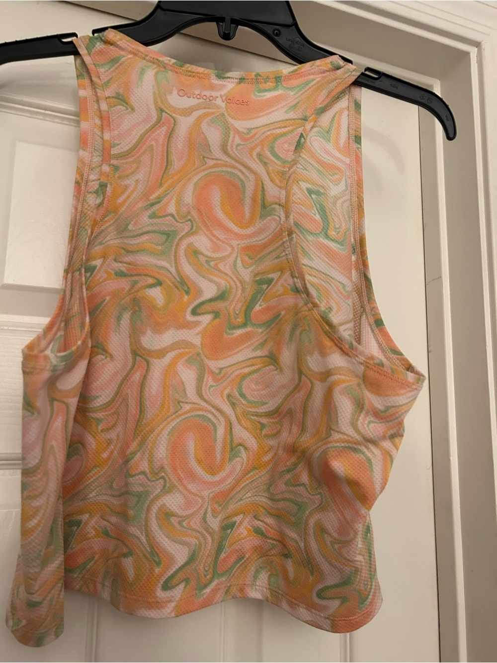 Outdoor Voices athletics crop tank 

in Peach, Green & Yellow Swirl